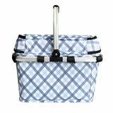 Picnic Basket For 4 Person Sachi Insulated Outdoor Cooler Gingham Blue Grey