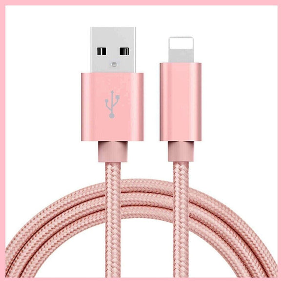 Braided USB Charger Phone Cable Cord iPhone 14 13 12 11 Pro Max XR iPad- Pink 1M