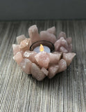 Rose Quartz Candle Holder Tea Light Candleholder Lotus Flower Gem