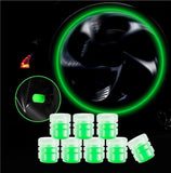 4pcs Luminous Tire Valve Cap Car Wheel Dust Covers Glow In The Dark -Green