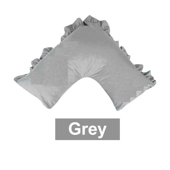 Ruffled U Shape Tri Boomerang Pillowcase 280TC Poly Cotton Bed Decor- Grey