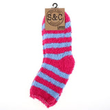 3 Pair Socks Womens Microfibre Crew Cut Plain - Stripe Assorted Colours