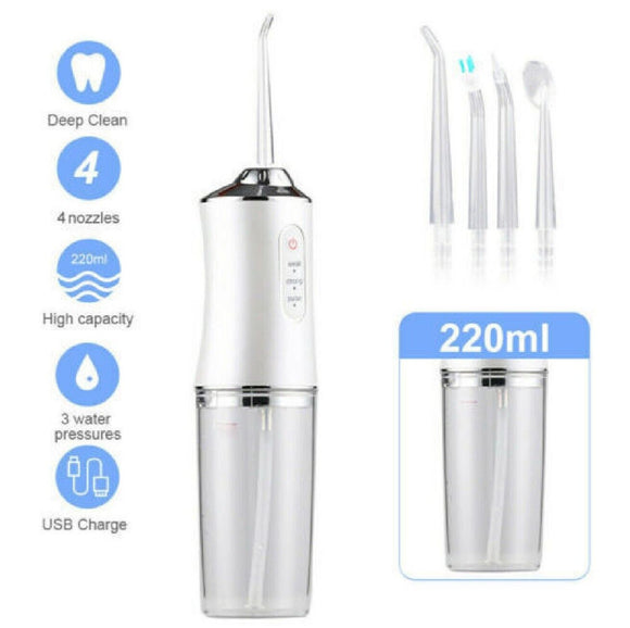 Cordless Oral Irrigator Water Jet Dental Teeth Flosser Tooth Cleaner 4Jet -White