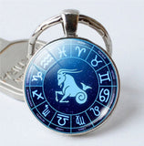 Capricorn Keyring Constellation Keychain Glass Pendant Silver Plated