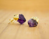 Amethyst Point 1 Pair Earring Studs Gold Gemstone Crystal Healing