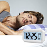 Digital Bedside LED Snooze Alarm Clock Time Temperature Day/Night Desktop White
