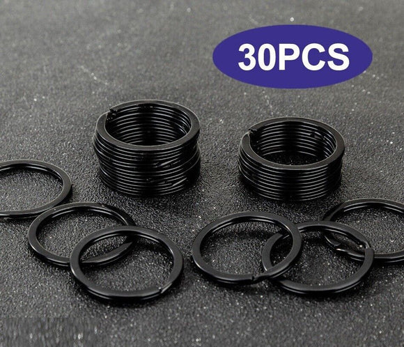 30pcs Key Ring Chain Split Rings Heavy Duty Keychain Accessories Gift 25mm Black