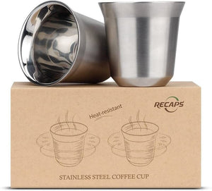 2x Espresso Cups Set Double Wall 304 Stainless Steel Thermo Coffee Tea Mug 80ml