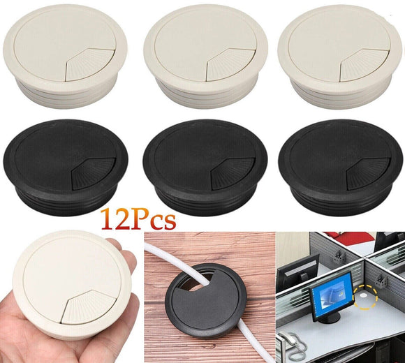 12pcs Computer Desk Table Grommet Cable Tidy Port Wire Hole Cover 50mm Black