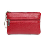 Coin Small Change Bag Card Wallet Pouch Zip Up Women Key Ring Leather Mini Red