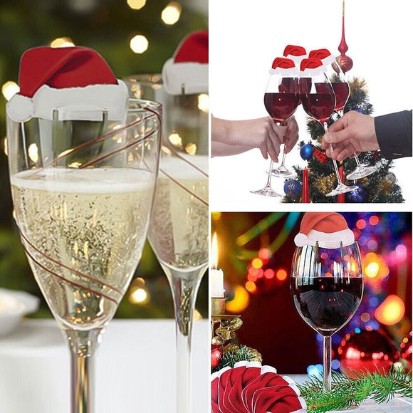 10x Christmas Hats Champagne Wine Glass Caps Ornaments Xmas Party Table Decor