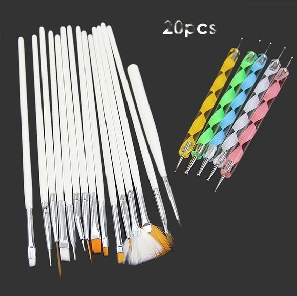 20pcs Nail Art Design Brushes Set Dotting Painting Drawing Polish Pen Tools Kit