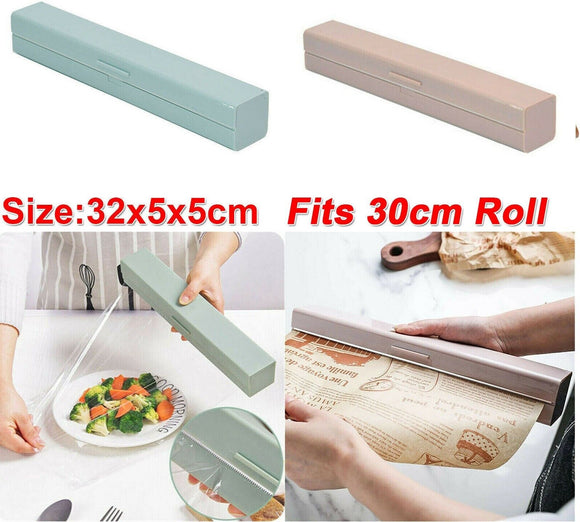 Plastic Food Wrap Dispenser Cutter Foil Cling Film Storage Holder Kitchen Pink