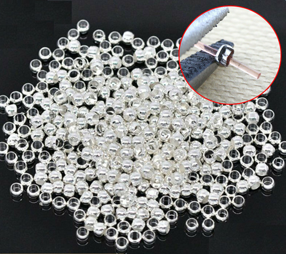 300x Silver Round Crimp Beads Jewellery Finding 2mm for Tail Crimps Set