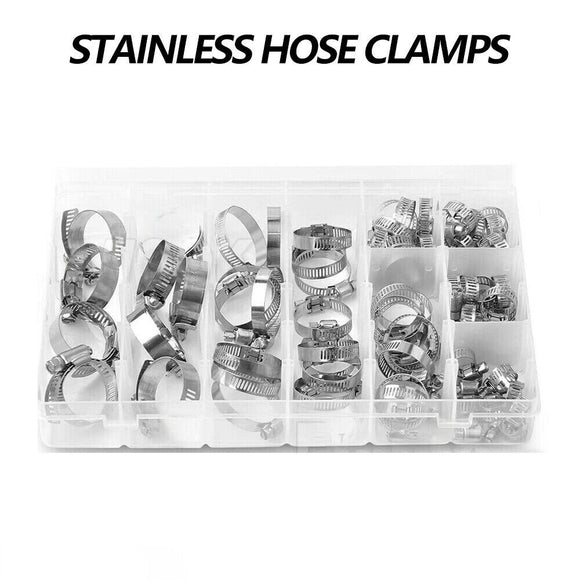91x Stainless Steel Hose Clamps Clips Adjustable Range Worm Gear Pipe Clamp Kit