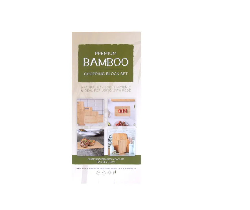 4 Piece Premium Natural Bamboo Cutting Chopping Block Set With Display ...