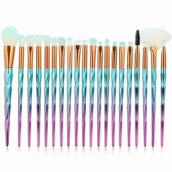 20PCS Eye Make-up Brushes Diamond Unicorn Eyeshadow Eyebrow Blending Brush Set - 20pcs Blue Pink