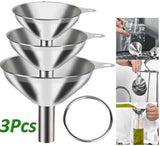 3x Stainless Steel Funnel Oil Liquid Funnel Metal Funnel With Hanging Rings
