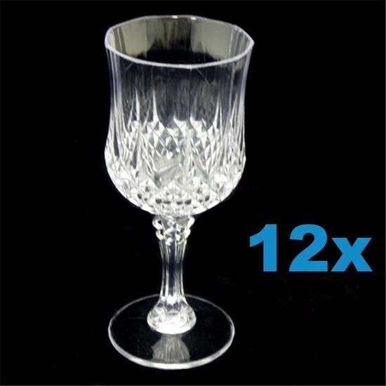Set of 12 Wine Clear Plastic Reusable Drink Glass Party Elegant 210ml