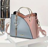 Color Block Satchel Bag Trendy Metal Tassel Decor Crossbody Bag Light Blue Rose
