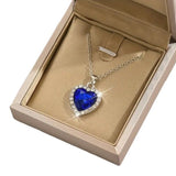 Heart Pendant Necklace Elegant Rhinestone  Party Jewelry Bridal Sapphire - Blue