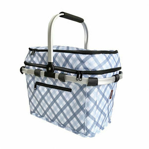 Picnic Basket For 4 Person Sachi Insulated Outdoor Cooler Gingham Blue Grey