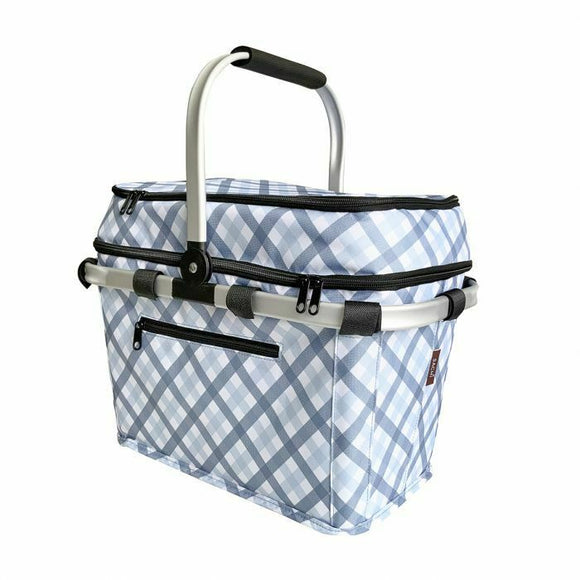 Picnic Basket For 4 Person Sachi Insulated Outdoor Cooler Gingham Blue Grey