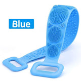 Bath Silicone Exfoliating Back Strap Scrub Shower Body Scrubber Brush Wash Blue
