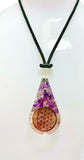 Amethyst & Rose Quartz Flower of Life Teardrop Orgonite Pendant Healing Necklace