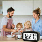 Digital Bedside LED Snooze Alarm Clock Time Temperature Day/Night Desktop Black