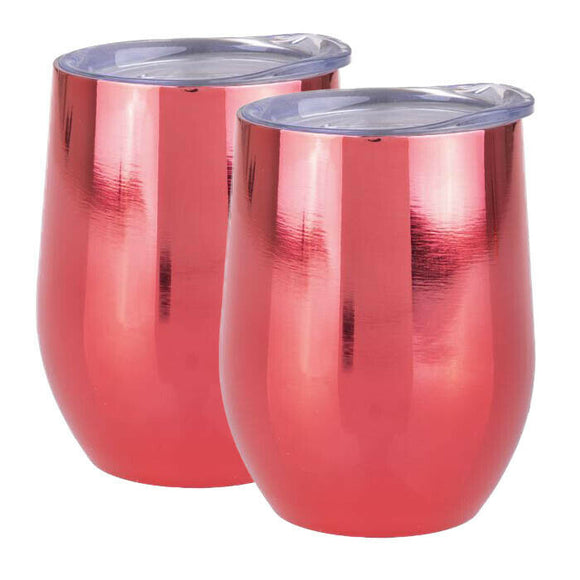 2 Pcs Wine Tumbler Traveler Set 330ml Mirror Ruby