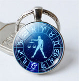 Libra Keyring Constellation Keychain Glass Pendant Silver Plated