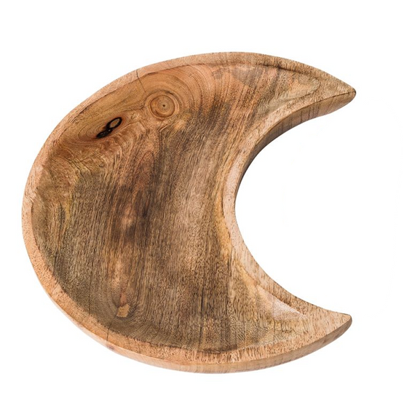 Wooden Crescent Moon 20Cm Natural Dish Bowl Trinket Tray - Crystals Jewellery