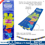 3Pk Happy Birthday Foil Banner Kids Party Decorations 260x11.5cm