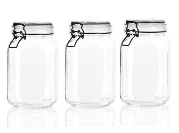3pcs Clear Glass Jars Clip Candy Food Seasoning Condiment Storage Container 1.5L