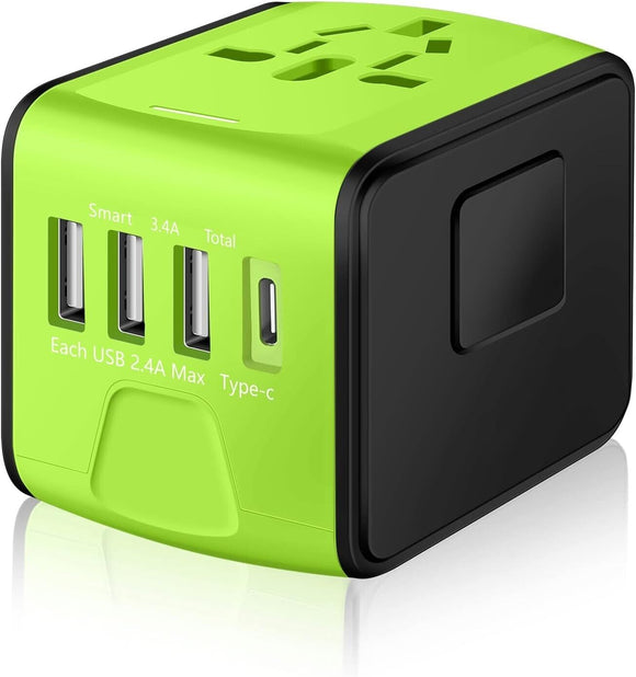 Universal International Travel Power Adapter W/High Speed 2.4A USB-A 3.0A Type-C