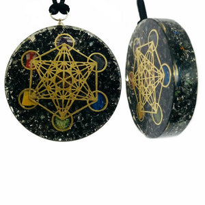 Black Tourmaline Orgonite Pendant Orgone Metatron Cube Sacred Geometry