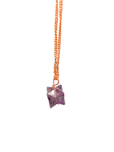 Amethyst Merkaba Crystal Pendant Copper Necklace Gemstone Jewellery