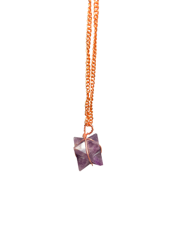 Amethyst Merkaba Crystal Pendant Copper Necklace Gemstone Jewellery