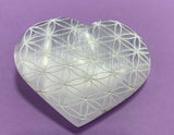 Large Size Selenite Puffy Heart Gemstone Angel Wings Flower of Life Om Lotus