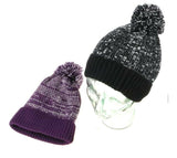 2Pc Black & Purple Pom Pom Style Warm Knitted Ski Thermal Hat Soft