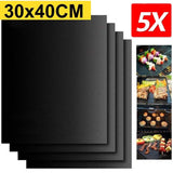 5Pcs Reusable BBQ Grill Mat Bake Sheet Resistant Teflon Meat Barbecue Non-Stick