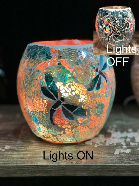 Dragonfly Glass Mosaic Vase Bowl Himalayan Crystal Salt Lamp Natural Rock