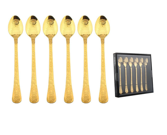 Gold Engraved Cutlery Set 6pcs Latte Parfait Sundae Spoon Stainless Steel