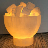 Selenite Firebowl with Lamp Chunks Rocks Natural Raw Crystal Healing Mineral