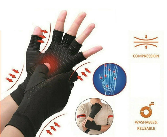 Compression Copper Arthritis Gloves Hand Wrist Brace Finger Pain Relief Support