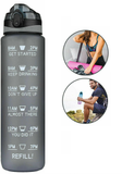 1L Water Bottle Motivational Drink Flask Time Markings BPA Free Sport Gym Grey