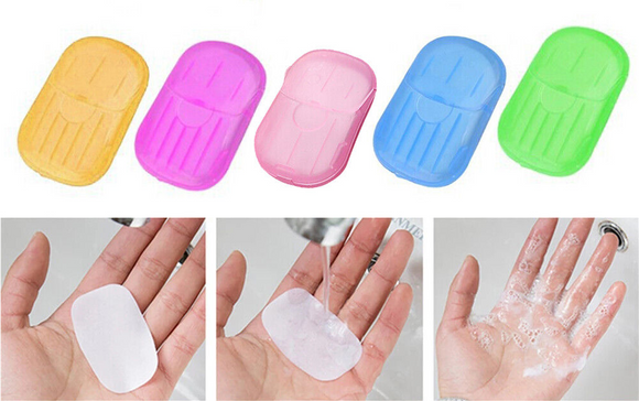 20pcs Portable Washing Slice Sheets Hand Bath Travel Scented Foaming Paper Soap