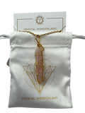 Rose Quartz Double Pointed Terminated Crystal Pendant Necklace Gold Healing