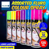 6x Hair Spray Paint Non-Toxic Washable Party Fun Fluro Dye Colouring 125ml